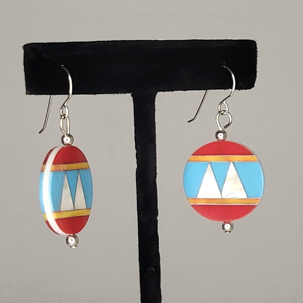 Colorful Geometric Inlay Earrings - Picture 3 of 7